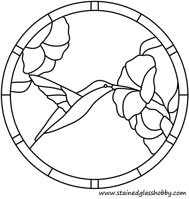Hummingbird outline stained glass pattern