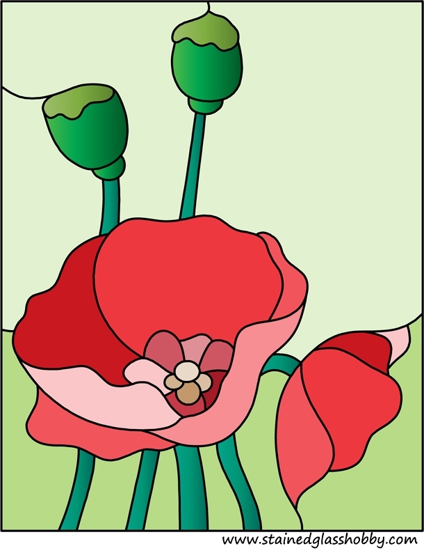 Flower poppy stained glass design