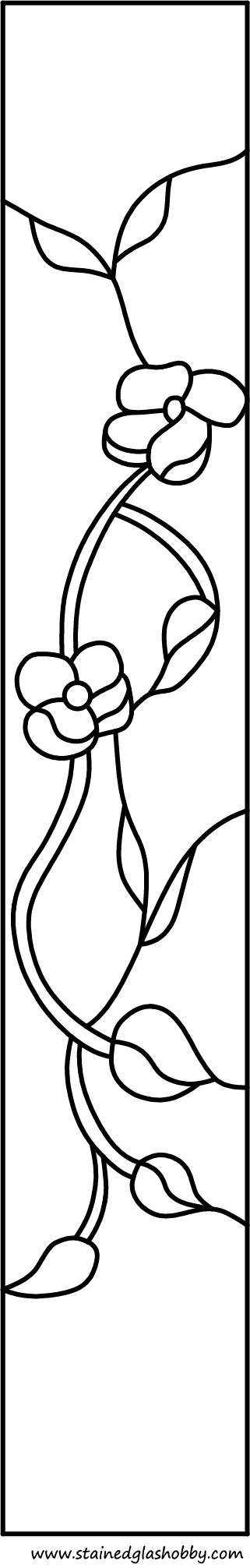 Stained glass narrow pattern flowers leaves outline