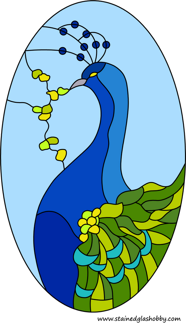 Blue peacock stained glass design