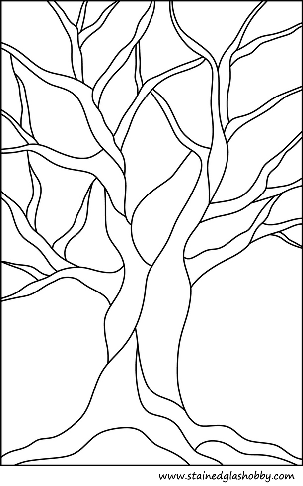 autumn tree no leaves stained glass outline