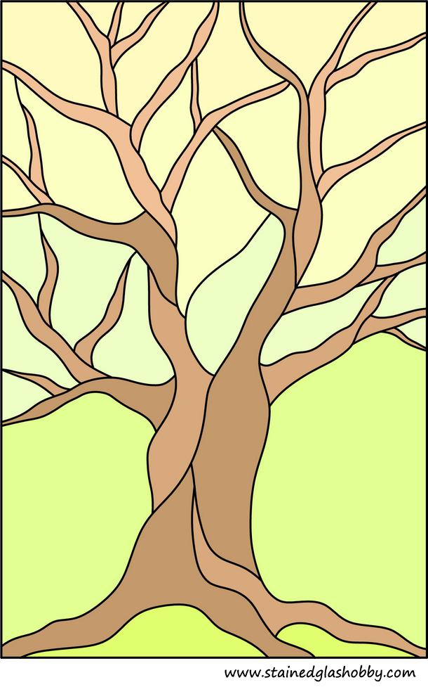 brown autumn tree no leaves stained glass