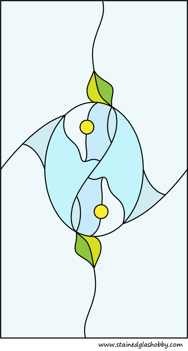Stained glass rectangular panel with oval