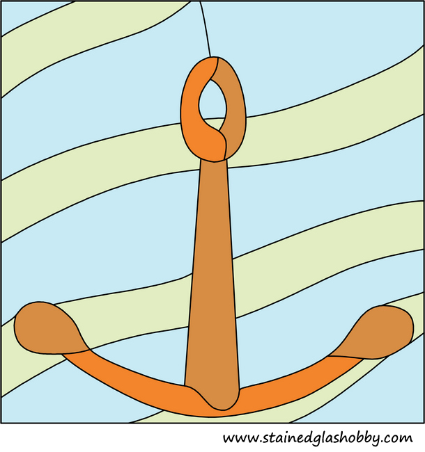 Brown anchor in blue water stained glass