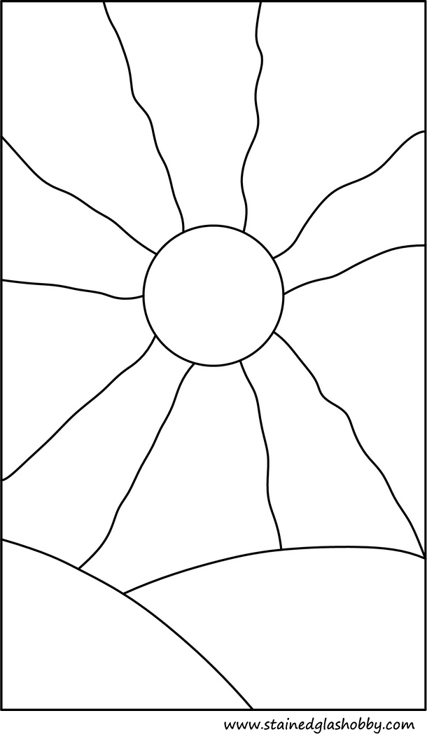 Sunrise sunset on grass stained glass outline