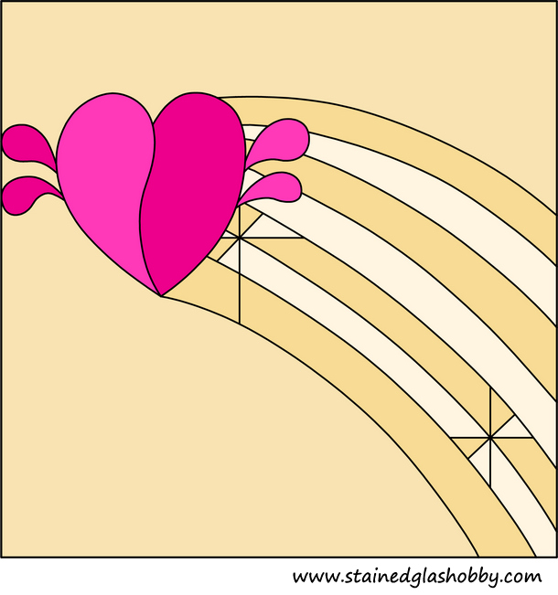 Pink heart with rainibow stained glass pattern