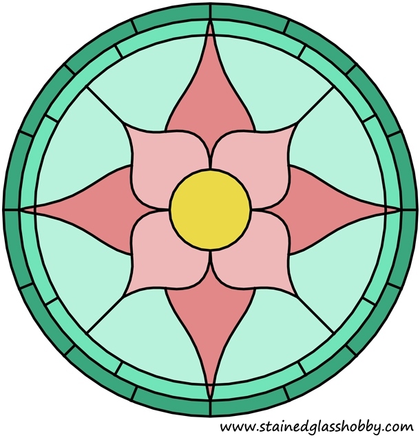 Flower round stained glass panel in color