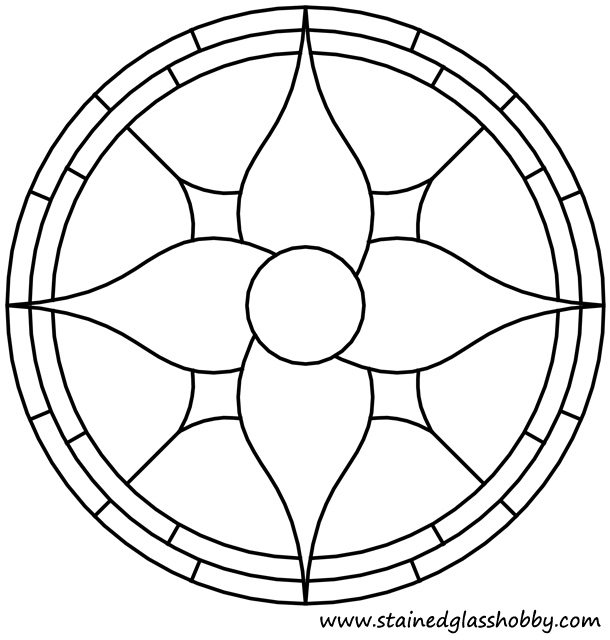 Floral round panel outline. Free stained glass pattern