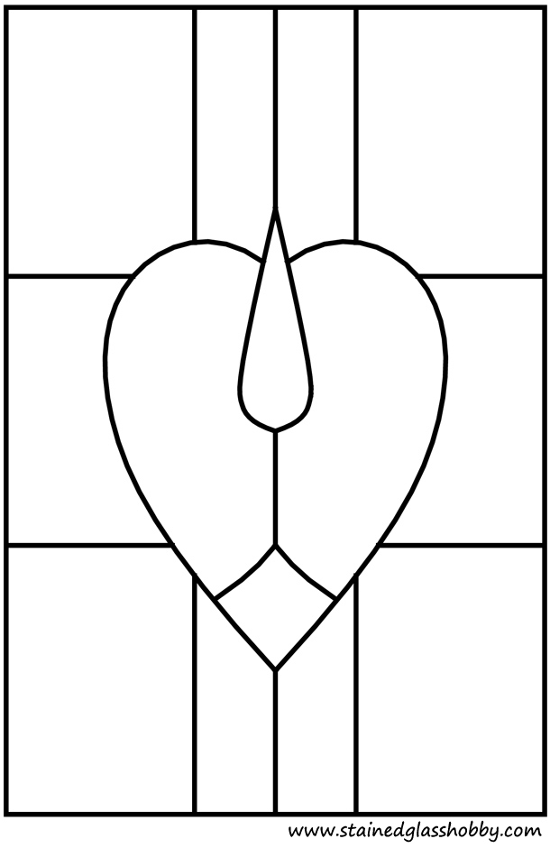 Stained glass heart shape window pattern outline