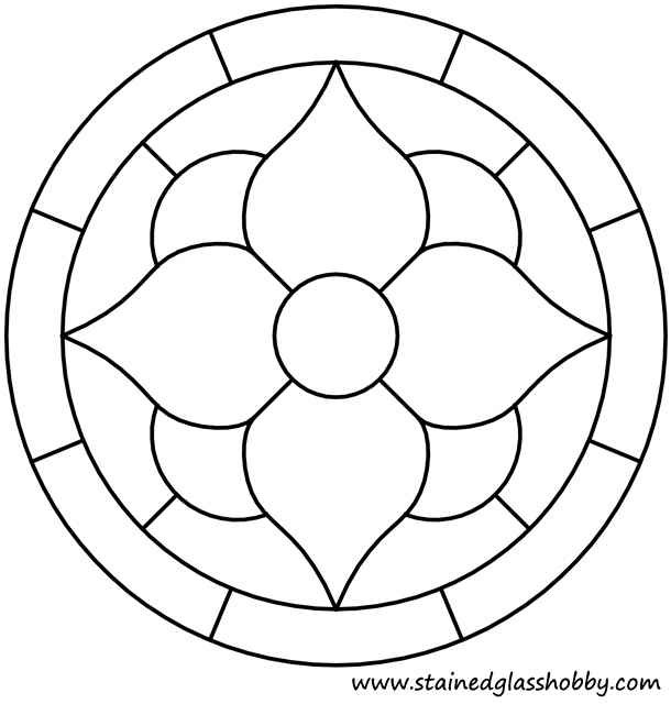 Flower stained glass round panel pattern outline