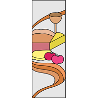 Wine glass cheese apples stained glass panel