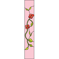 Narrow stained glass panel with 2 flowers and leaves
