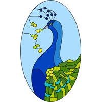 Oval peacock stained glass design