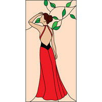 Lady in red stained glass panel