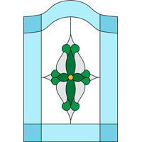 Flowery stained glass design with arch at the top